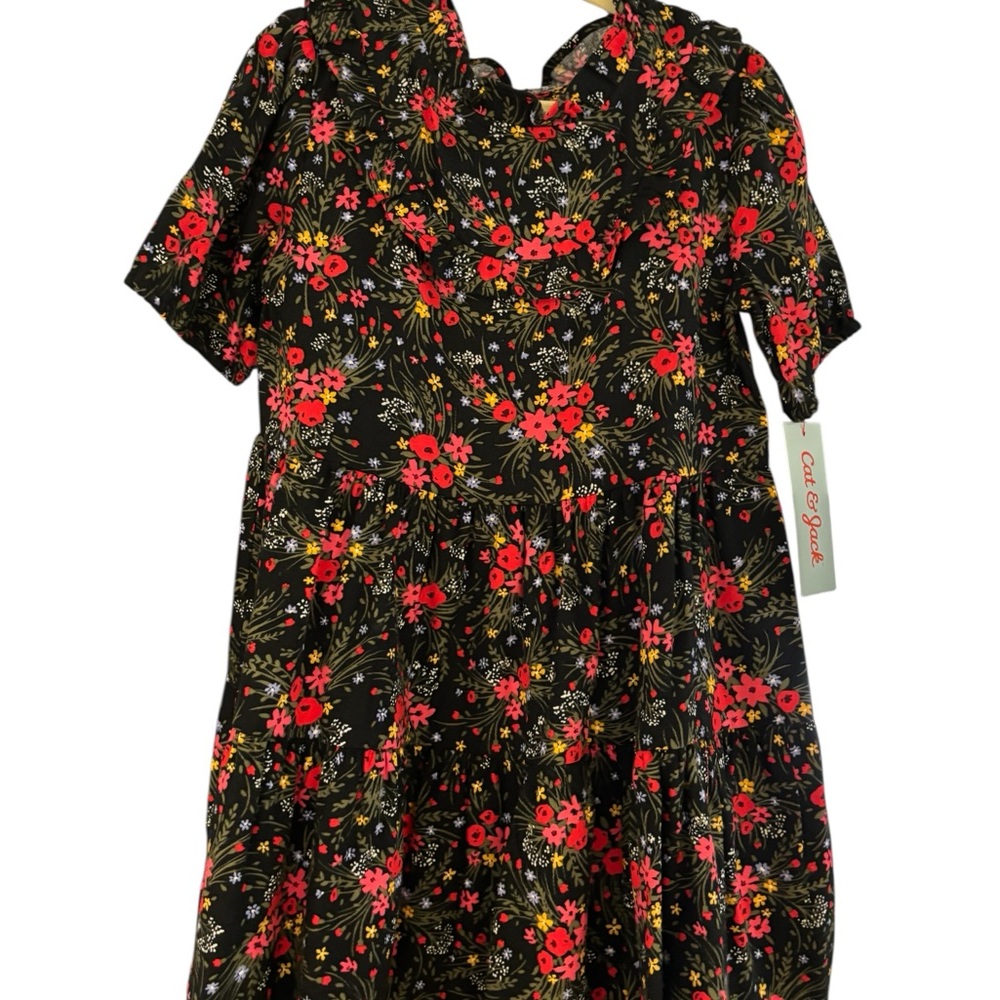 Cat & Jack Black and Red Floral Kids Dress